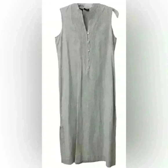 Rafaela 100% Beige Linen Maxi Dress with Mandarin Style Collar. Size 8 - Picture 2 of 9